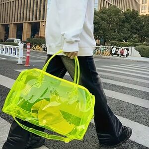 Transparent Flourescent Green PVC Jelly Duffle Bag